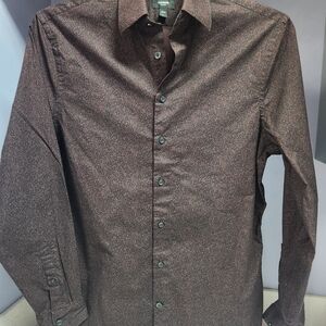 Express Men's Dark Brown Patterned Shirt